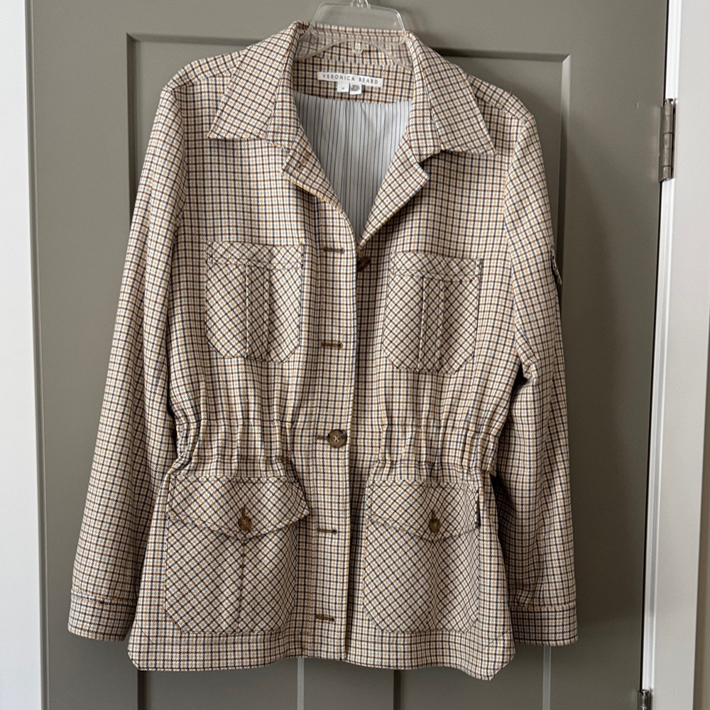 Veronica Beard Tan Plaid Utility Jacket